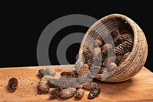 Basket full of pine cones