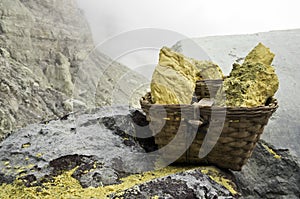 Basket full of sulfur nuggets