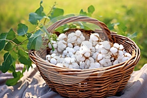 basket full of white organic cotton bolls