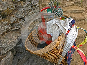 Basket with gas bottle in Himalayas Mountains Annapurna trek