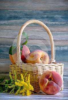 Basket of golden peaches