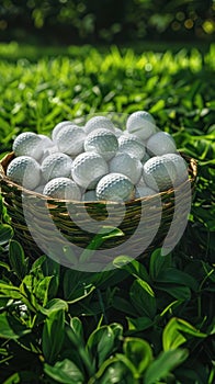 Basket of Golf Balls in Grass