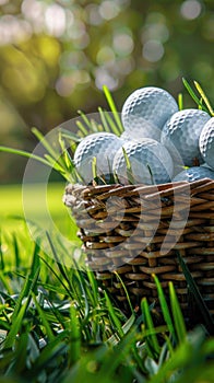 Basket of Golf Balls in Grass