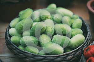 Basket with green Wild Cucumbers