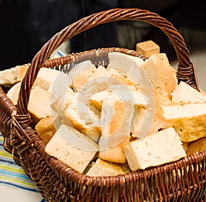 Basket of home made bread on a table