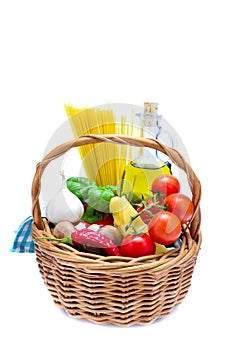 Basket with italian food ingredients