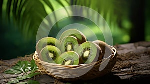 Basket of juicy kiwi slices, tropical ambiance