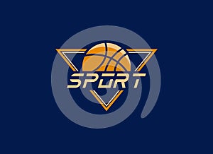 Basket Logo. Geometric Shape Basketball with Triangle Isolated on Blue Background. Usable for Sport, Emblem, Team