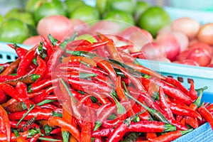 Basket of long red chillies