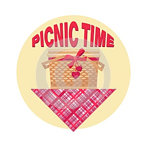 Basket lunch. PICNIC TIME. Picnic at the park. Bbq time. Vector illustration