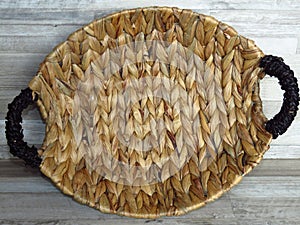 Basket made of Calamus growing in the water. Calamus cane craft. Japanese Sweetflag acorus calamus craft work.