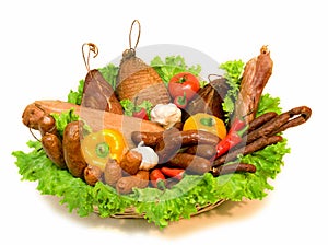 Basket of meats and vegetables