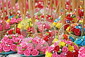 Basket of miniature clay roses,Clay flower