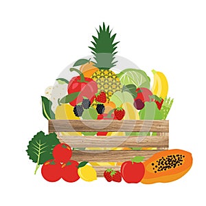 Basket of natural, fruit and vegetable, food vector illustration