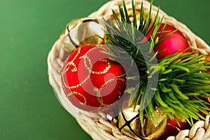 Basket with New Year's decorations
