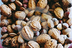 Basket of nuts, hazelnuts and almonds