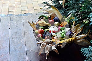 Basket of organic food vegetables