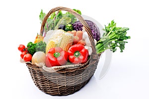 Basket of organic fresh produce from farmers market