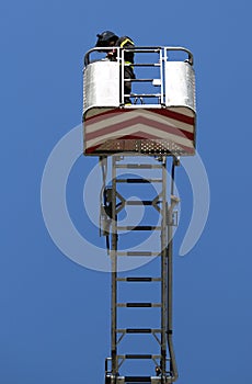 Basket over the special ladder of a fire truck during an emergen