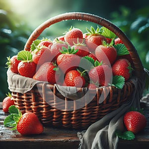 A basket overflowing with ripe, juicy strawberries.