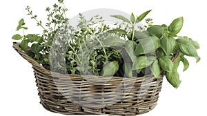 A basket overflowing with a variety of herbs including fragrant basil savory thyme and pungent rosemary each sprig