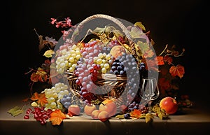 Basket overflows with succulent grapes - generative AI