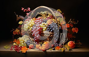 Basket overflows with succulent grapes - generative AI photo
