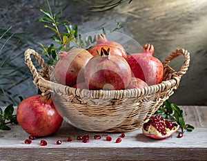 Basket with pomegranates photo