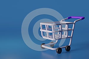 Basket or shopping cart icon on blue background. Online shopping e-commerce concept. 3D rendering illustration