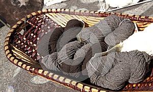 Basket of skeins of wool