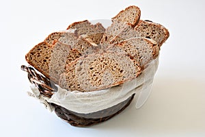 Basket of sliced wholemeal country bread