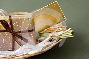 Basket with Soap and Aromatic Sticks