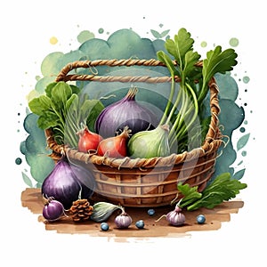 A basket of spring vegetables