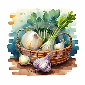 A basket of spring vegetables