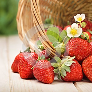 Basket with strawberry on table