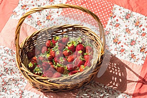 Basket with strawberry on table