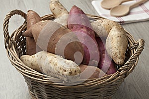 Basket with sweet potatoes