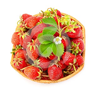 Basket with sweet ripe strawberries isolated on white background