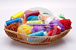 Basket with thread and balls for knitting