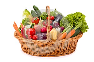 Basket with various fresh vegetables