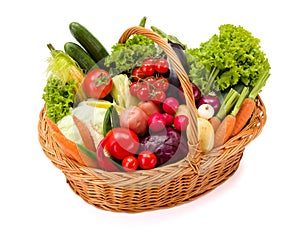 Basket with various fresh vegetables