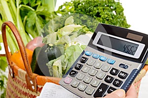 Basket of vegetables with a calculator