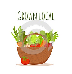Basket with vegetables colorful cartoon vector illustration