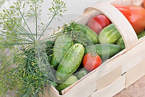 Basket with vegetables decorated with dill