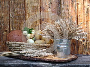 Basket with vegetables and grain