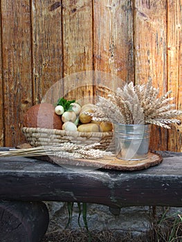 Basket with vegetables and grain