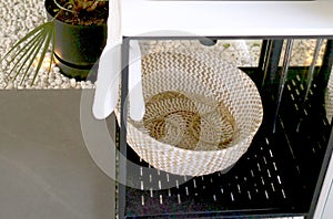 Basket wicker for linen. Bathrooms. Houses, penthouses.