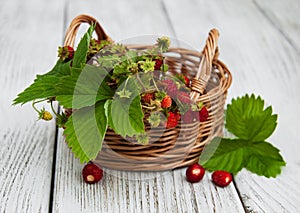 Basket with wild strawberries