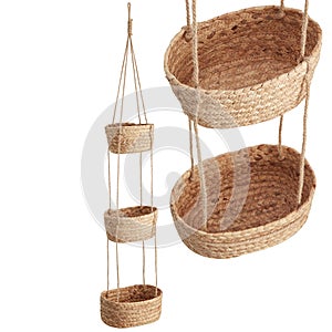 Basket of woven fabric, natural material, krajood - low shape