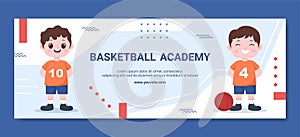 Basketball Academy Kids Social Media Cover Template Cartoon Background Vector Illustration